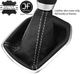 WHITE STITCH TOP GRAIN LEATHER MANUAL GEAR GAITER FOR FORD FIESTA MK9 2013-2017