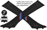 BLACK STITCH TRI STRIPES 2X A PILLAR REAL LEATHER COVERS FITS BMW X6 E71 07-14