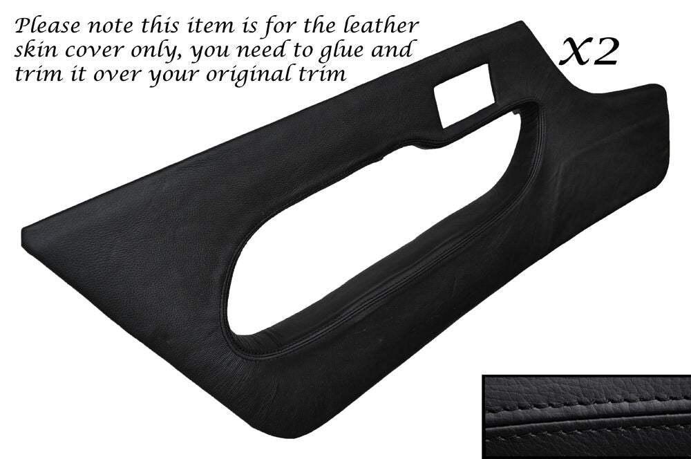BLACK STITCH 2X FULL DOOR CARD LEATHER SKIN COVERS FITS LOTUS ELAN S3 & S4
