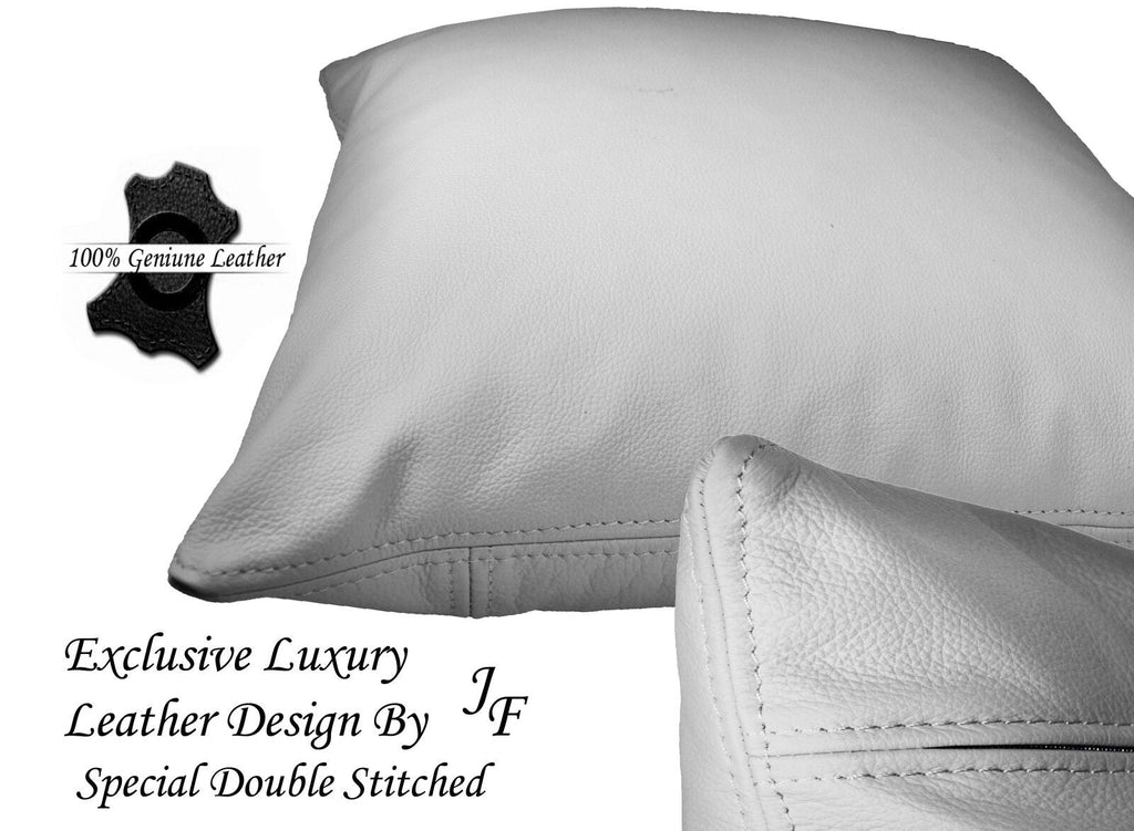 1X WHITE EXCLUSIVE LUXURY GENUINE LEATHER CUSHION DOUBLE STITCHED 20" x 20"