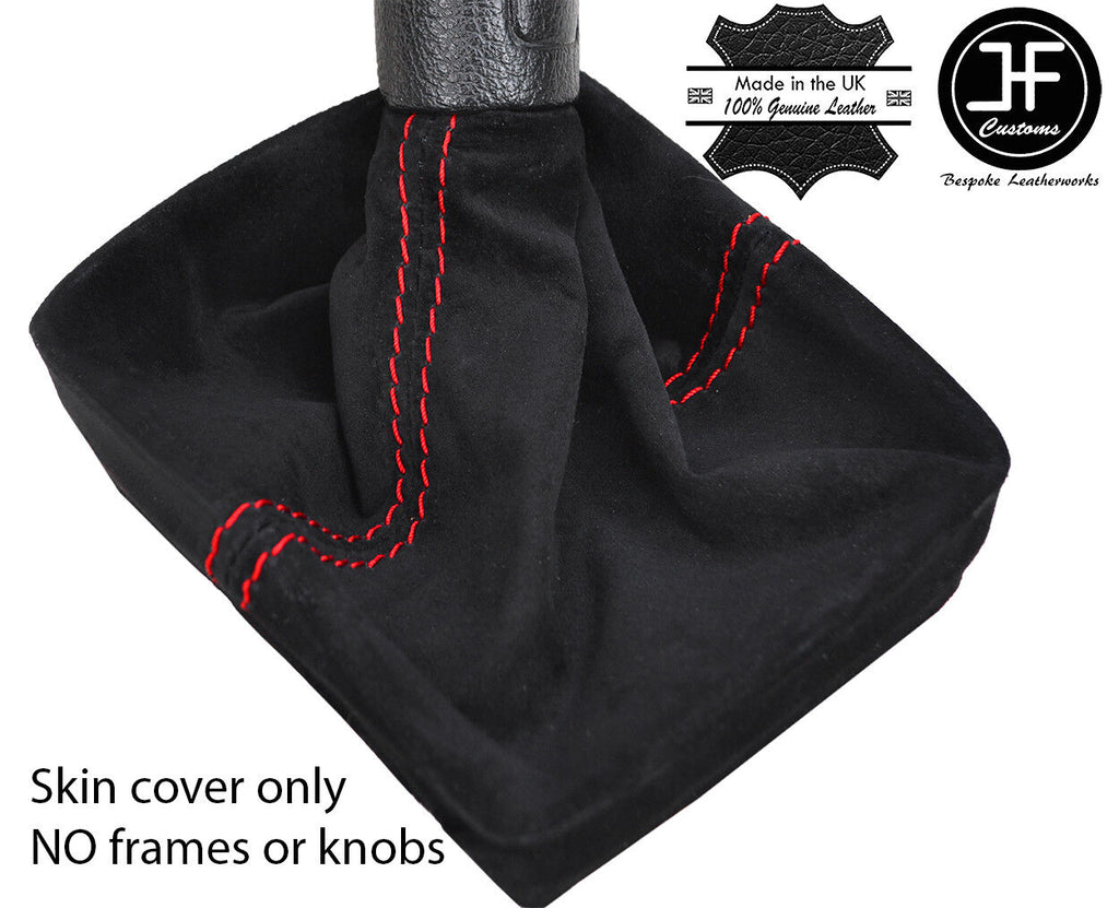 RED STITCHING REAL SUEDE MANUAL GEAR GAITER FITS VW POLO 9N 9N2 2002-2009