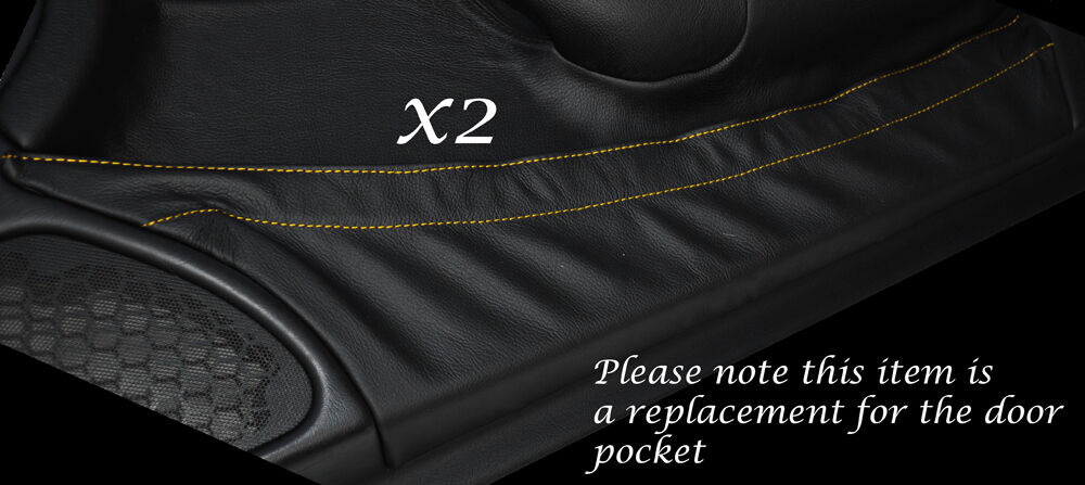 YELLOW STITCH 2X DOOR POCKET LEATHER COVERS FITS MERCEDES SLK R170 1996-2004