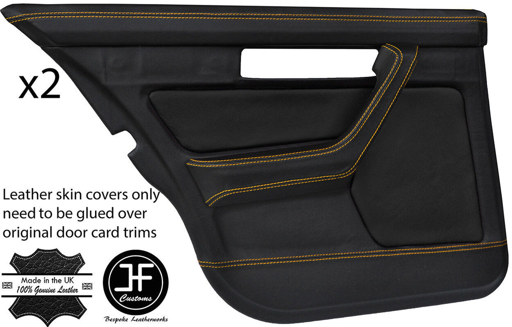 YELLOW STITCH 2X REAR FULL DOOR CARD LEATHER COVERS FITS BMW 5 SERIES E34 87-97
