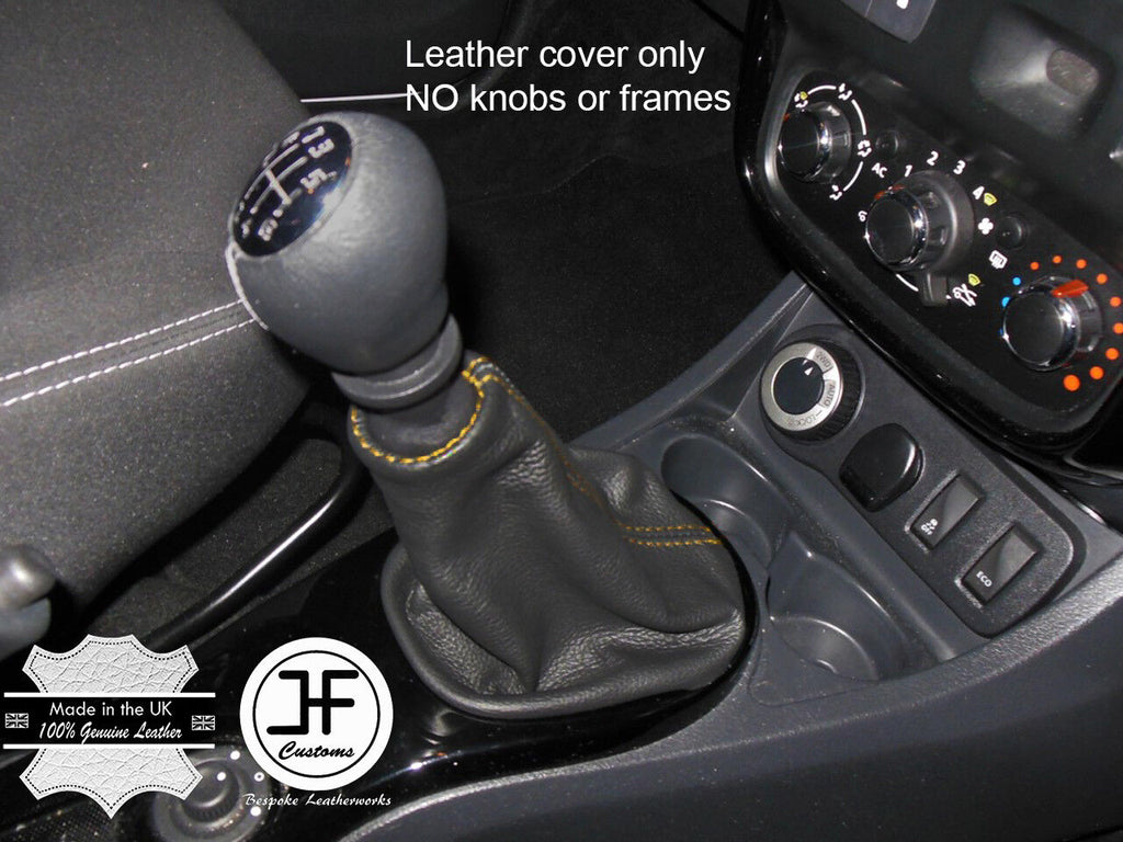 YELLOW STITCH TOP GRAIN LEATHER MANUAL GEAR GAITER FITS DACIA DUSTER 2010-2015