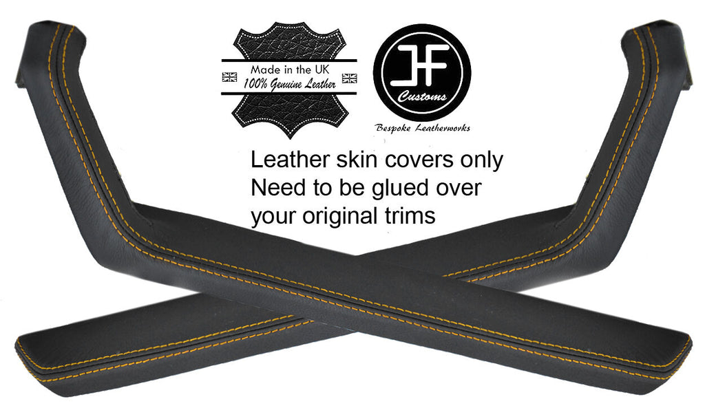 YELLOW STITCH 2X DOOR HANDLE ARMREST TRIM LEATHER COVERS FITS PORSCHE 924 944