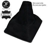 BLACK DOUBLE STITCHING FITS SAAB 93 9-3 SS 2003+ GEAR GAITER REAL BLACK SUEDE