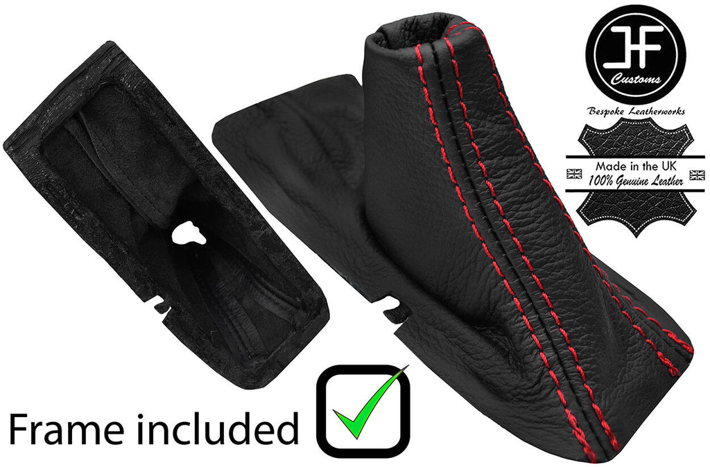 RED STITCH LEATHER HANDBRAKE GAITER+PLASTIC FRAME FOR VOLVO V70 C70 S70 98-00