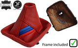 DARK RED LEATHER TRI STRIPE MANUAL GEAR GAITER+PLASTIC FRAME FOR BMW E46 99-05
