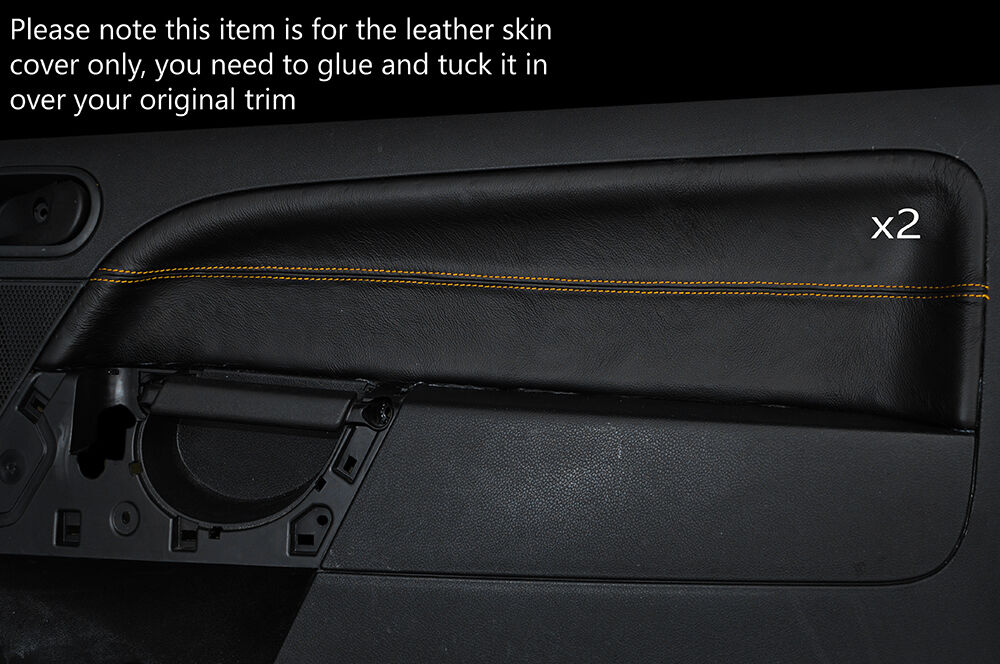 YELLOW STITCH 2X FRONT DOOR CARD TRIM SKIN COVERS FITS FIESTA MK6 02-08 3 DOOR