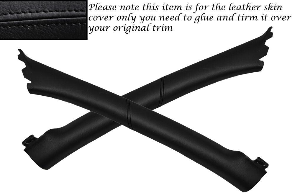 BLACK STITCH 2X WINDSCREEN PILLAR LEATHER COVERS FITS RENAULT LAGUNA MK2 01-05
