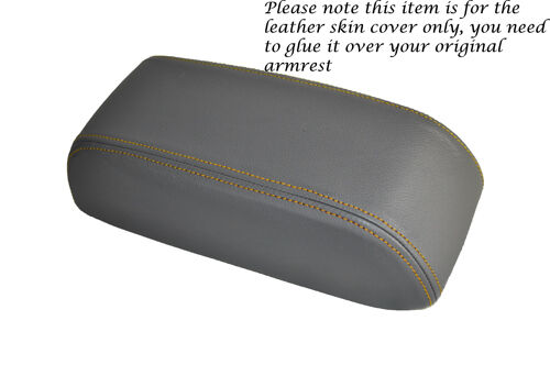 YELLOW STITCHING MID GREY LEATHER ARMREST COVER FITS TOYOTA HILUX 2002-2005