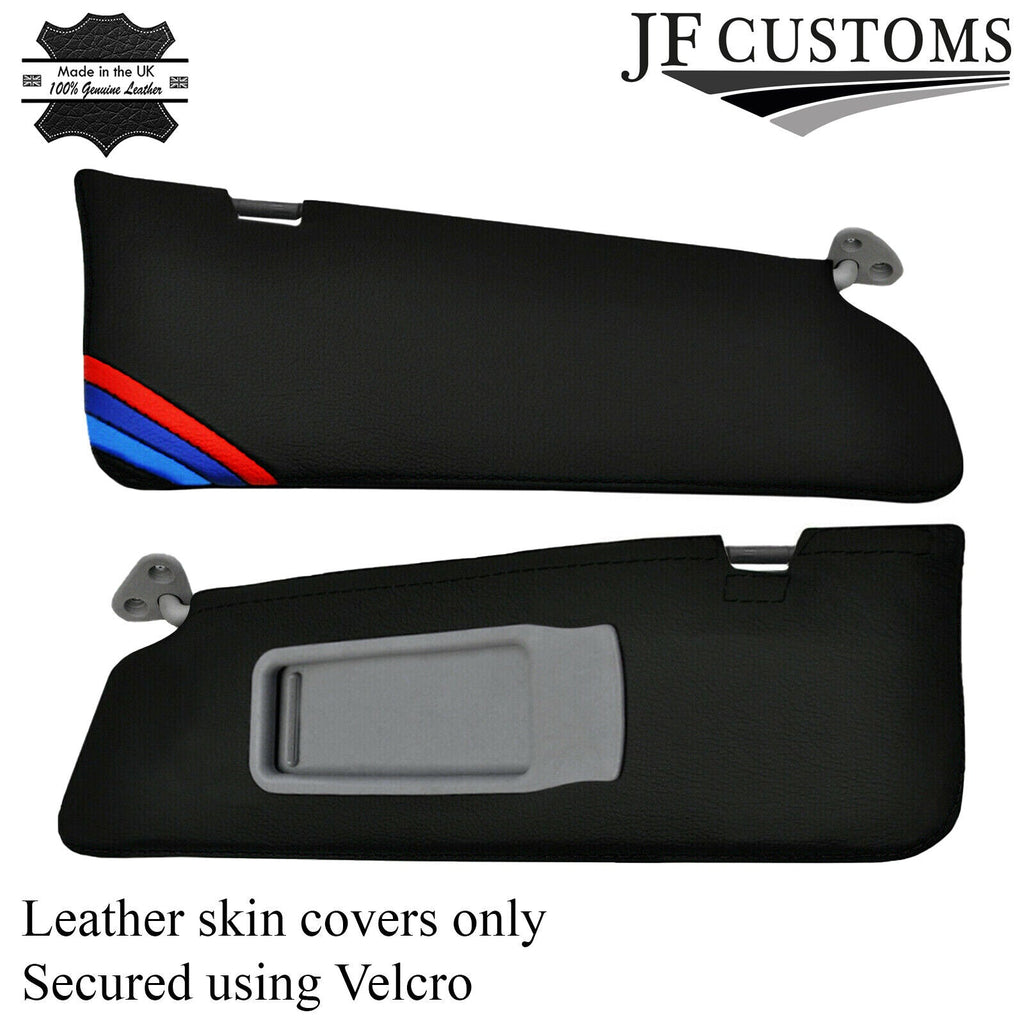 BLACK STITCH TRI STRIPE 2X SUN VISOR LEATHER COVERS FITS BMW 3 E91 E92 05-13
