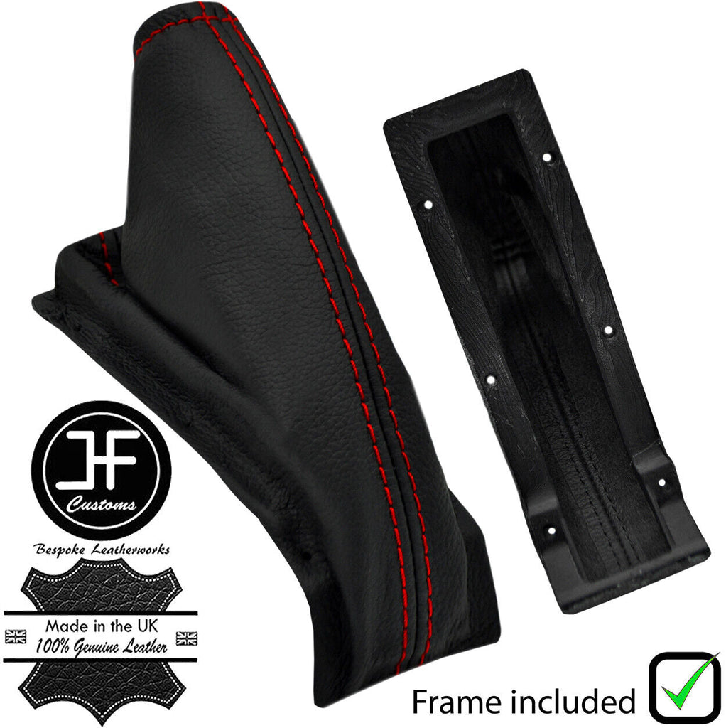 RED STITCH LEATHER HANDBRAKE GAITER+PLASTIC FRAME FITS HYUNDAI GALLOPER 98-03