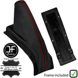 RED STITCH LEATHER HANDBRAKE GAITER+PLASTIC FRAME FITS HYUNDAI GALLOPER 98-03