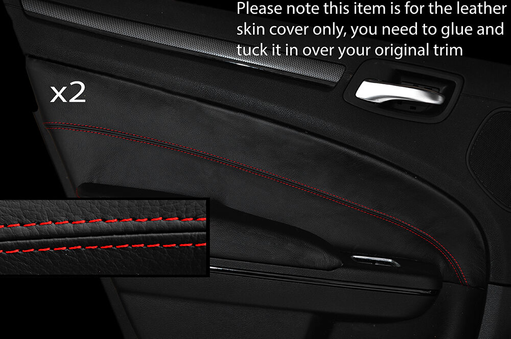 RED STITCHING 2X REAR DOOR CARD TRIM SKIN COVERS FITS CHRYSLER 300 2012-2016