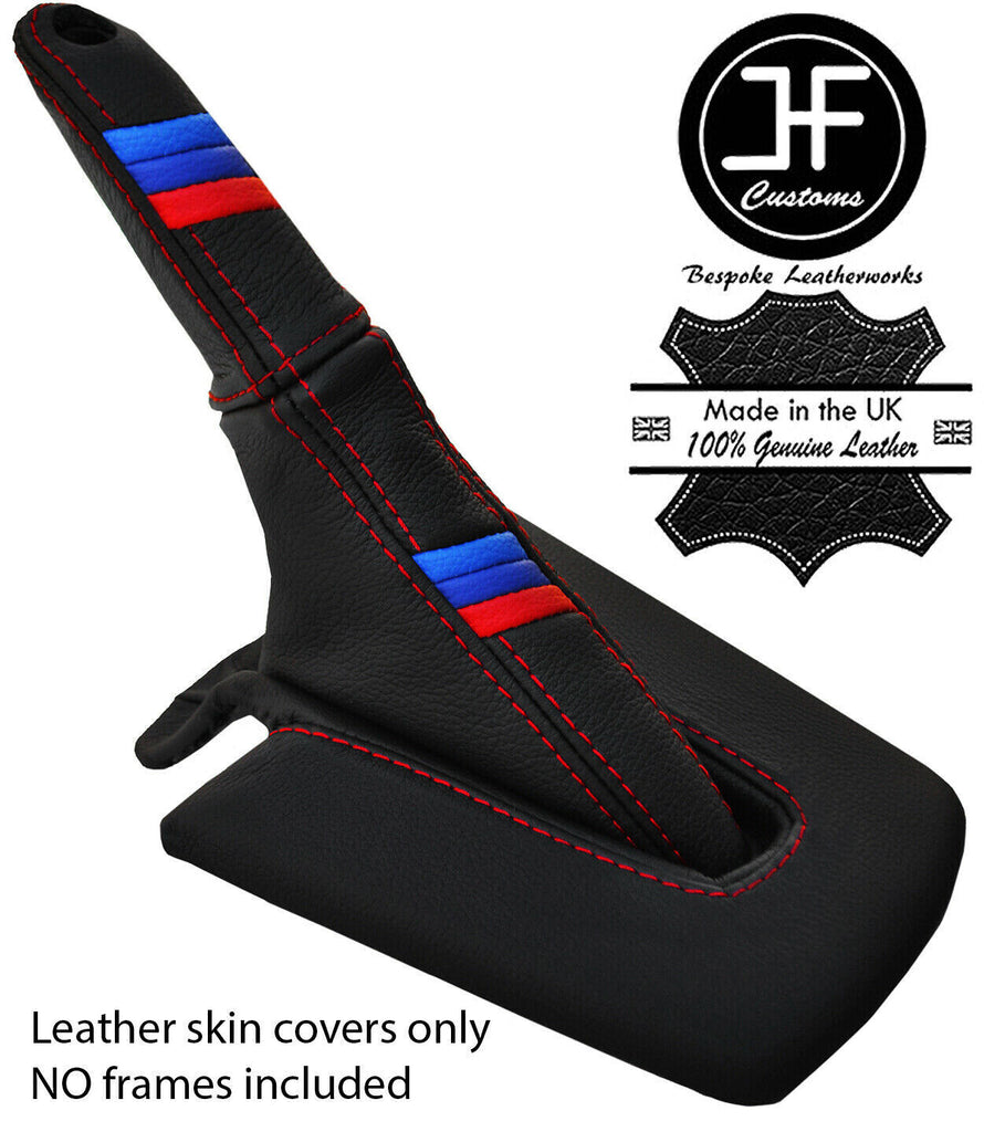 RED STITCH TRI STRIPE LEATHER HANDBRAKE GAITER+HANDLE COVER FOR BMW Z4 E85 E86
