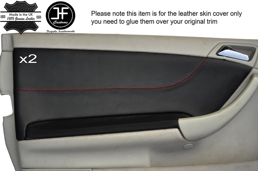 RED STICH 2X FRONT DOOR LEATHER COVERS FITS MERCEDES C CLASS CL203 W203 COUPE