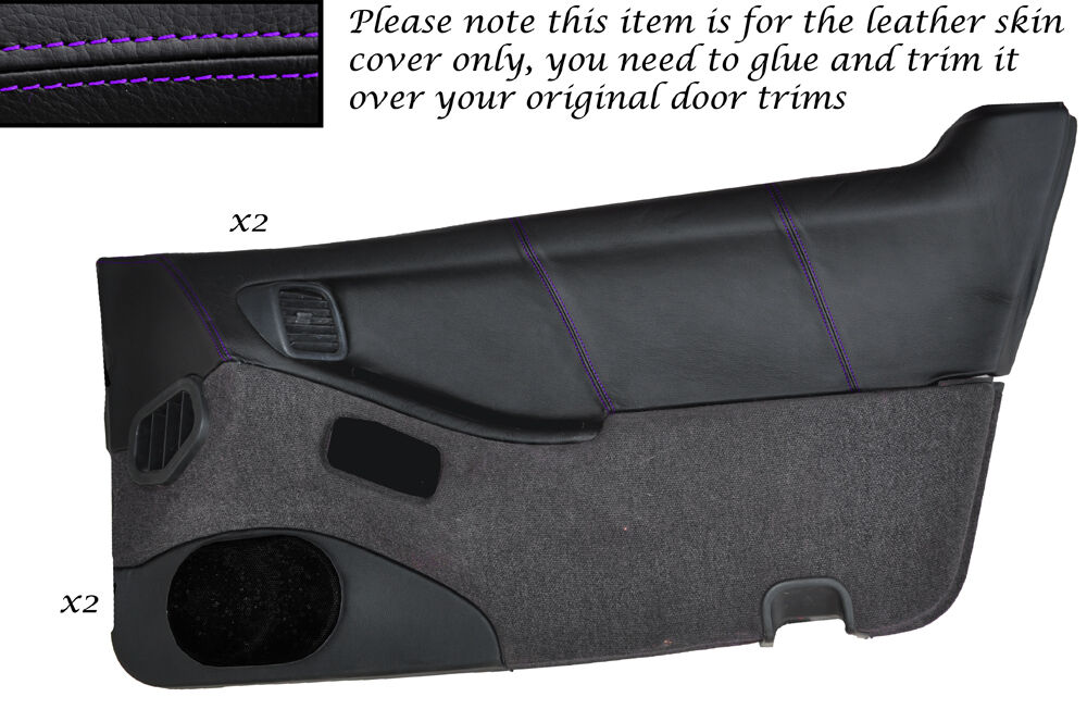 PURPLE STITCH 2X DOOR CARDS LEATHER SKIN COVERS FITS NISSAN 300ZX Z32 90-96