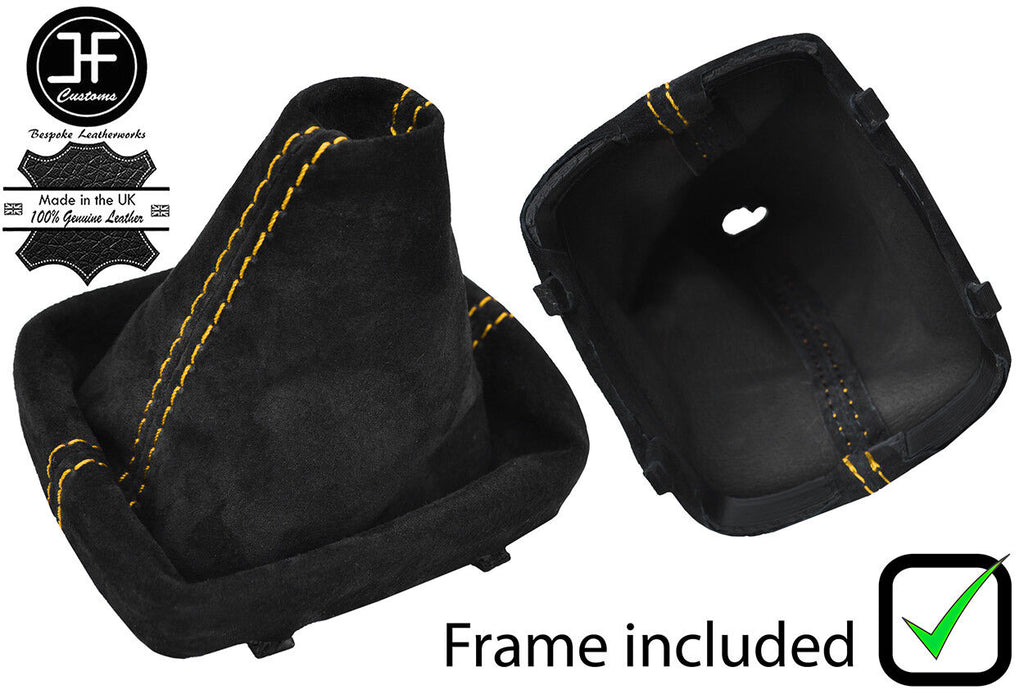 YELLOW STITCHING SUEDE MANUAL GEAR GAITER + PLASTIC FRAME FITS AUDI A1 2011-2017