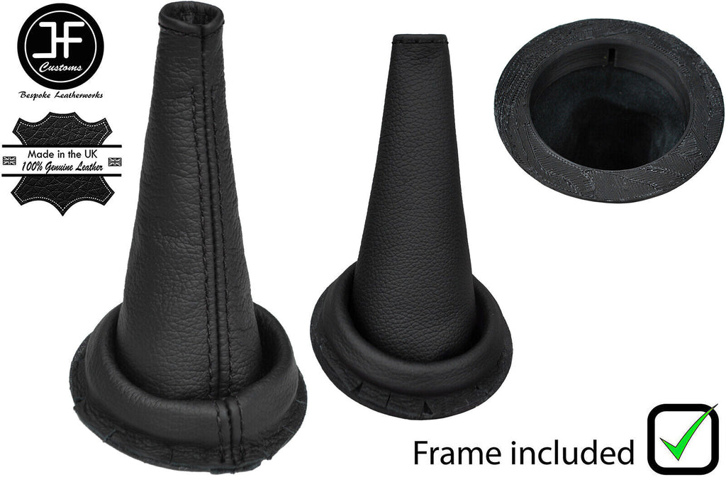 BLACK DOUBLE STITCH LEATHER GEAR GAITER+PLASTIC FRAME FOR PORSCHE 914 69-76