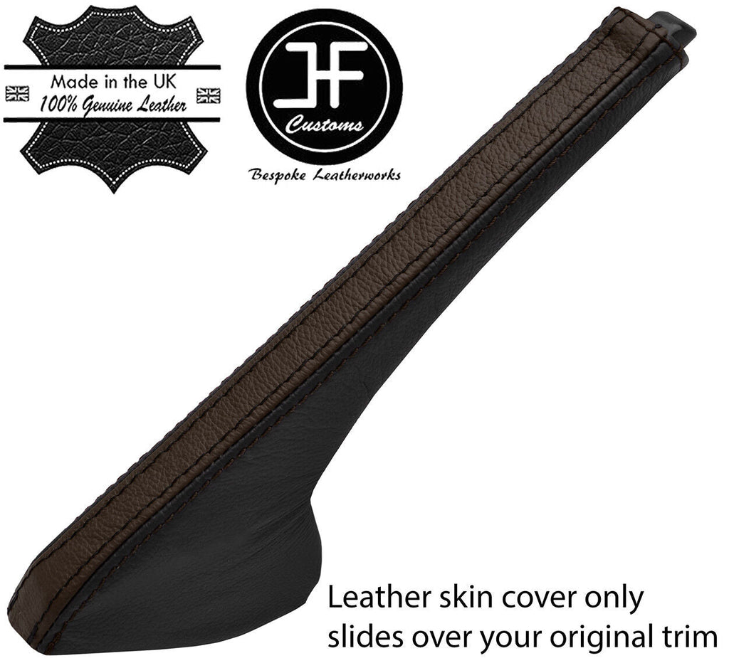 BLACK & BROWN STRIPE REAL LEATHER HANDBRAKE GAITER COVER FITS SAAB 900 CLASSIC