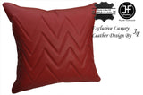 1X EXCLUSIVE LUXURY GENUINE LEATHER CUSHION DARK RED ZIG ZAG PADDED 18"x18"