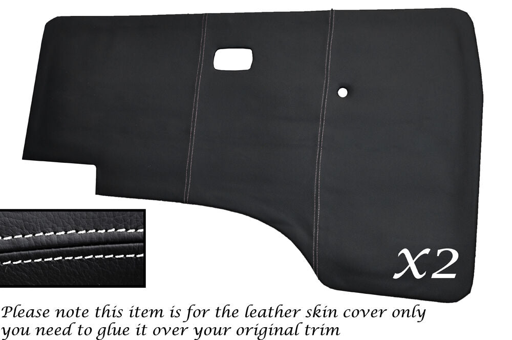 WHITE STITCH 2X DOOR CARDS LEATHER SKIN COVERS FITS VW T25 T3 WESTFALIA CAMPER