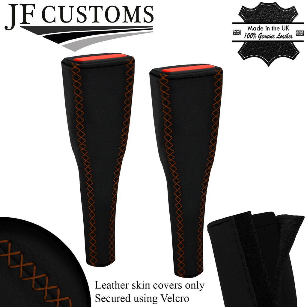 BROWN LUX-STITCH LEATHER 2X LONG SEAT BELT COVER FITS AUDI A6 C7 12-18