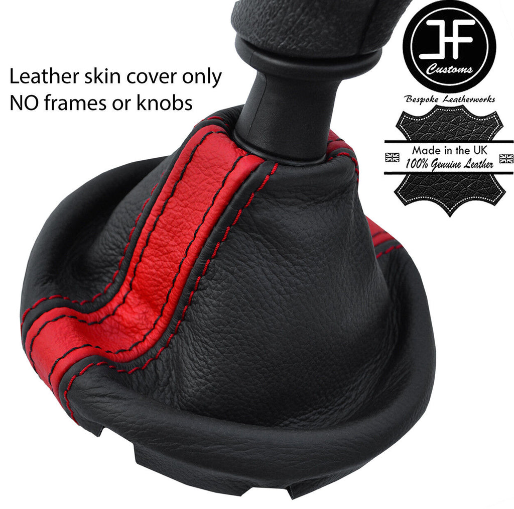 BLACK & RED STRIPE REAL LEATHER  GEAR GAITER FOR VW T5 TRANSPORTER CARAVELLE