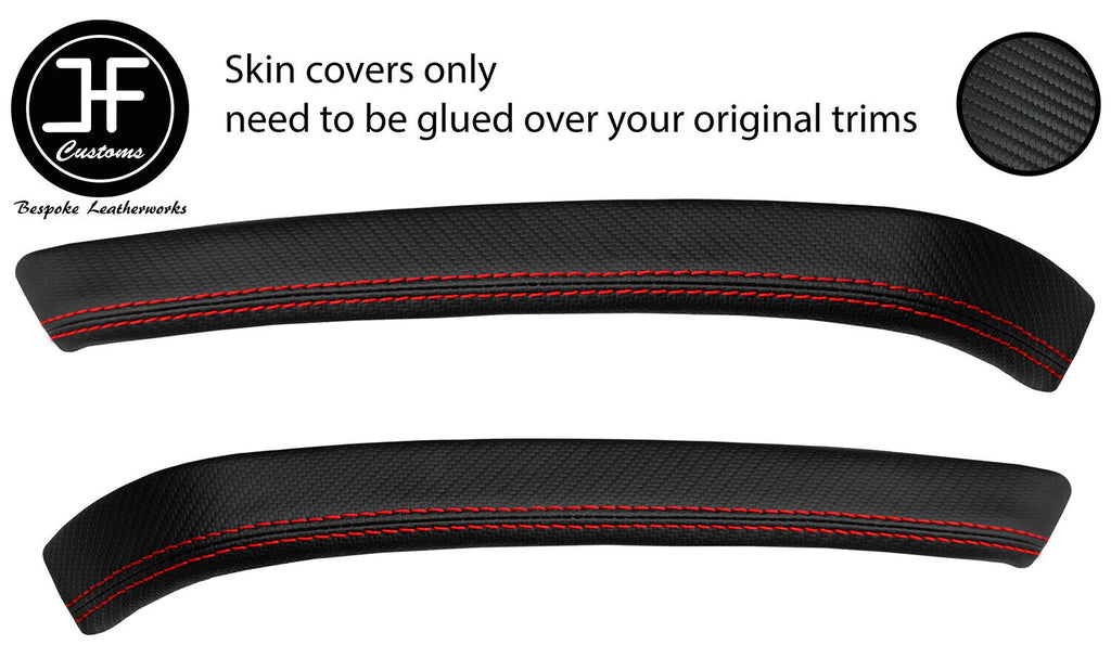 RED STITCH 2X REAR DOOR TRIM CARBON VINYL COVERS FOR BMW 3 E90 SALOON 06-13
