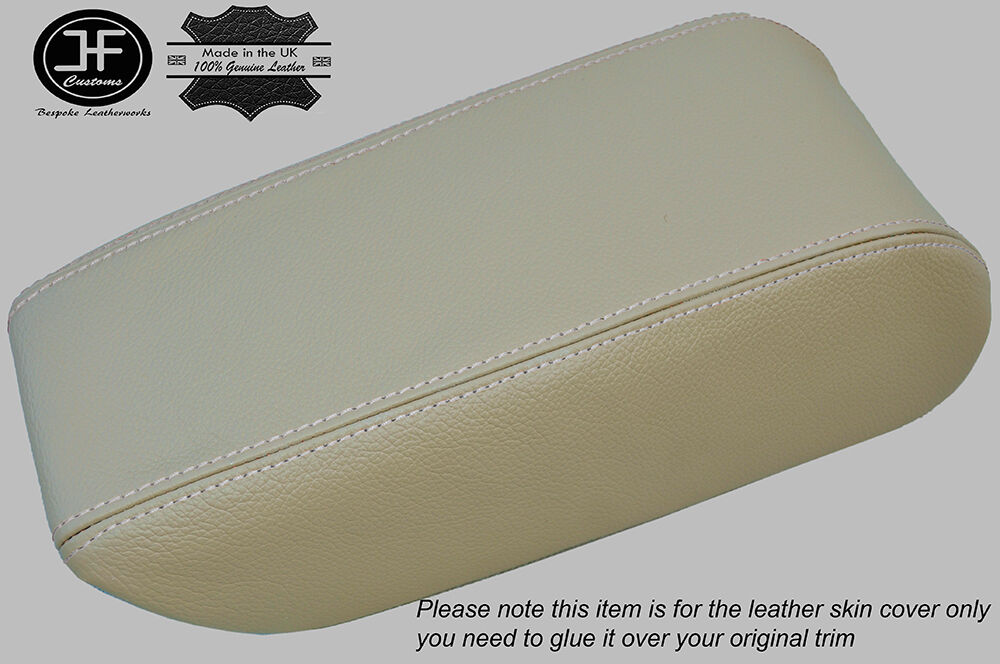 WHITE STITCHING BEIGE LEATHER ARMREST COVER FITS MG MGR V8 1992-1995 CUSTOM NEW