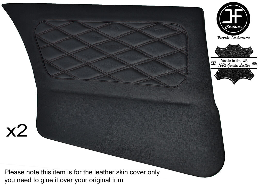 BLACK DIAMOND STITCHING 2X REAR DOOR CARD LEATHER COVERS FITS BMW E30 SALOON