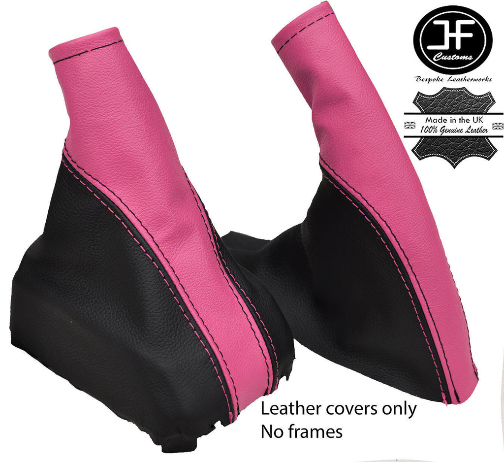 PINK BLACK LEATHER GEAR & HANDBRAKE GAITERS SET FOR VAUXHALL CORSA C 00-06