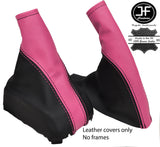 PINK BLACK LEATHER GEAR & HANDBRAKE GAITERS SET FOR VAUXHALL CORSA C 00-06
