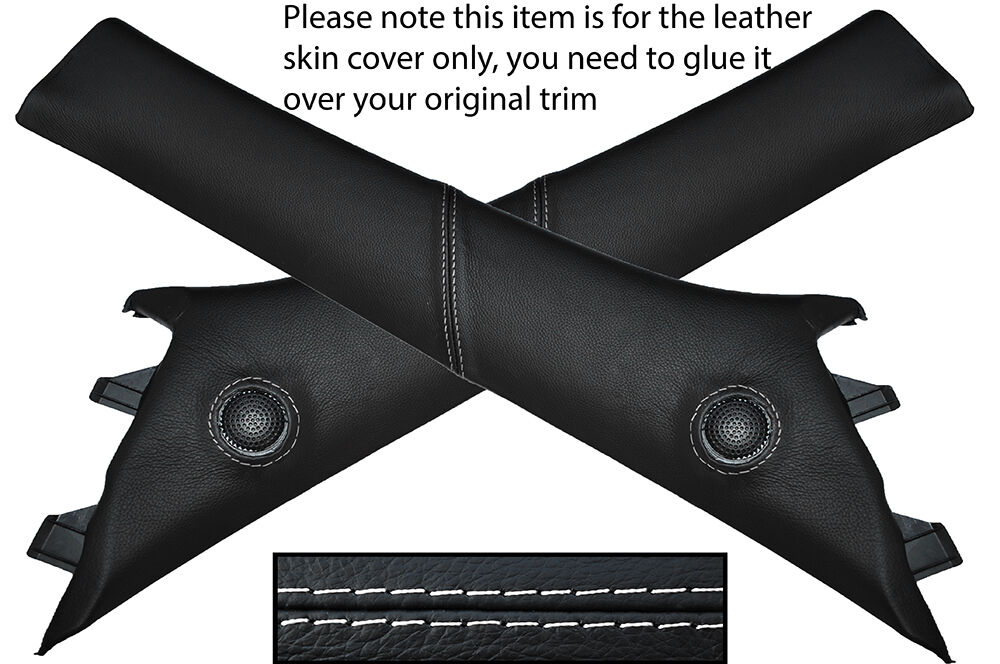 WHITE STITCHING 2X A POST PILLAR LEATHER SKIN COVERS FITS NISSAN JUKE 2010-2015