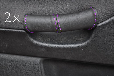 FITS  BMW E36 1991-1998 2X DOOR HANDLE COVERS BLACK LEATHER purple stitching