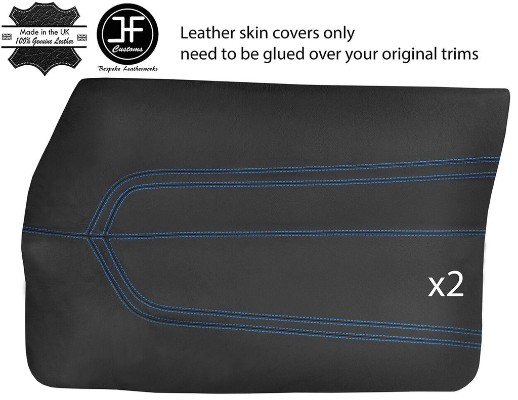BLUE STITCH 2X FRONT DOOR CARDS LEATHER COVERS FITS FORD CORTINA MK3 70-76