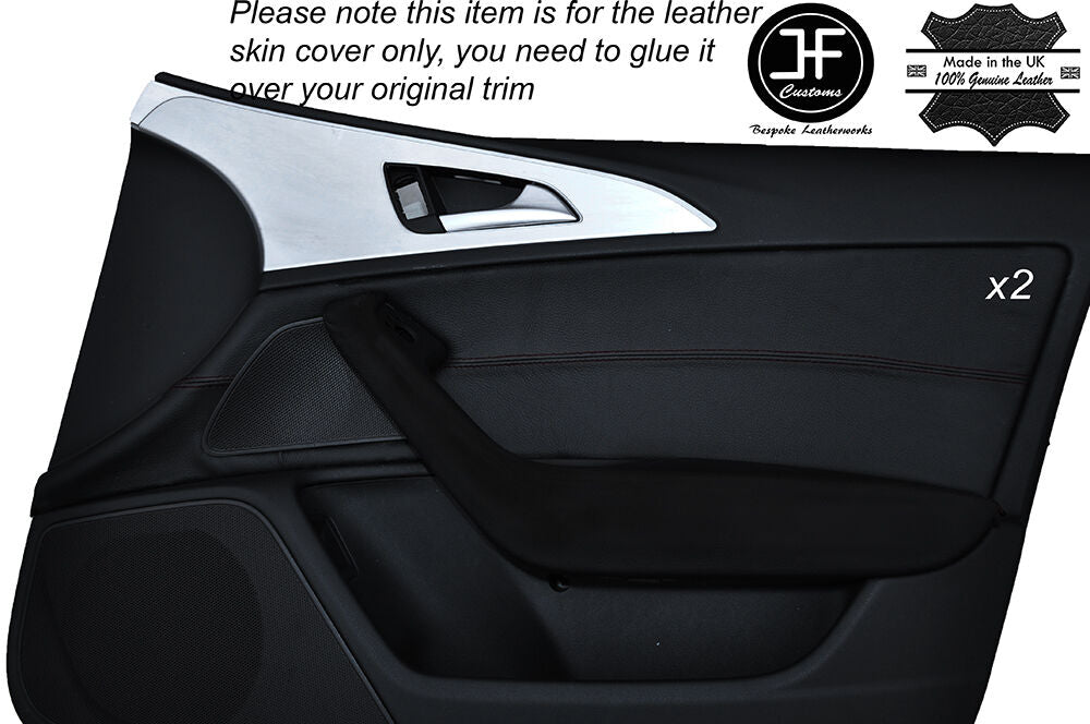 BLACK STITCH 2X FRONT DOOR CARD TRIM LEATHER SKIN COVER FITS AUDI A6 C7 11-15