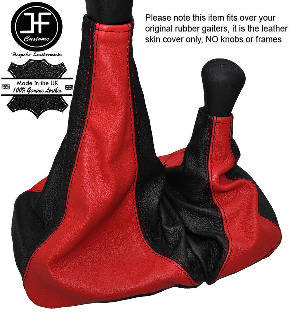 BLACK & RED FULL LEATHER GEAR GAITER FOR LANDROVER DEFENDER 07-16 OVER RUBBER