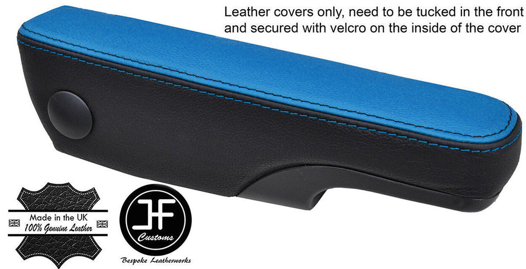 BLACK & BLUE LEATHER 1X DRIVER SEAT ARMREST COVERS FITS FORD TRANSIT MK7 06-13