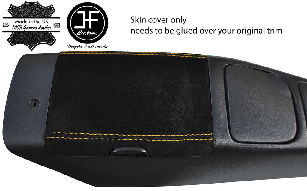 YELLOW STITCHING REAL SUEDE ARMREST LID COVER FOR MAZDA MX5 MK2 1998-2005