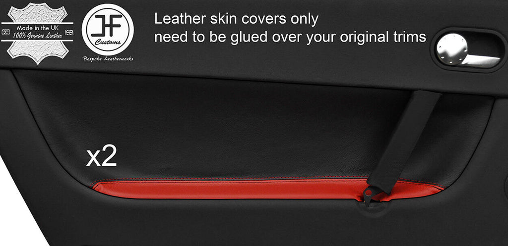 BLACK & RED 2 TONE 2X FRONT DOOR CARD LEATHER COVERS FITS AUDI TT MK1 98-06