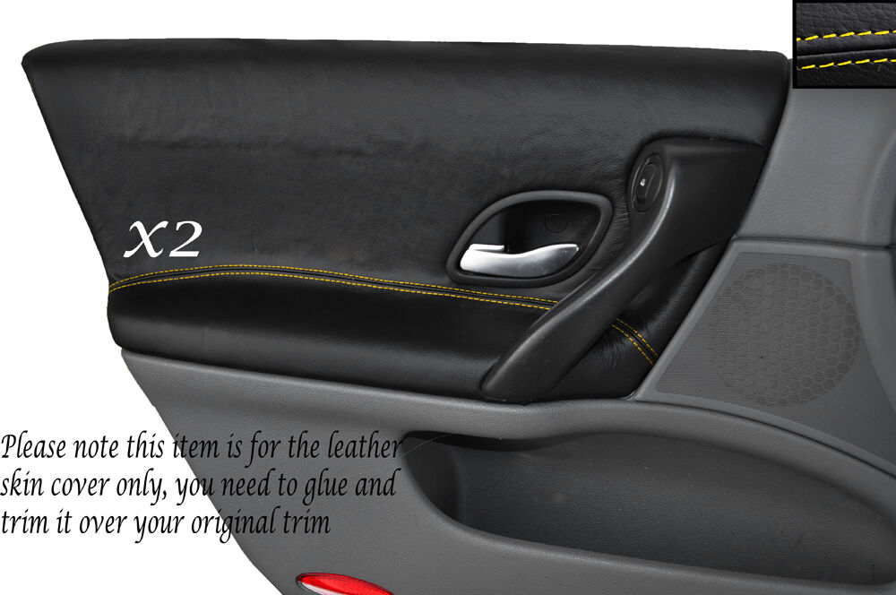 YELLOW STITCH 2X FRONT DOOR CARDS SKIN COVERS FITS RENAULT LAGUNA MK2 2001-2005