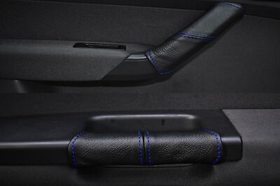 BLUE STITCHING FITS VW CADDY MAXI 2011+ 2X FRONT DOOR HANDLE LEATHER COVERS