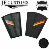 BLACK STITCH GERMAN STRIPES 2X SEAT BELT LONG COVERS FOR AUDI Q2 2016-2022