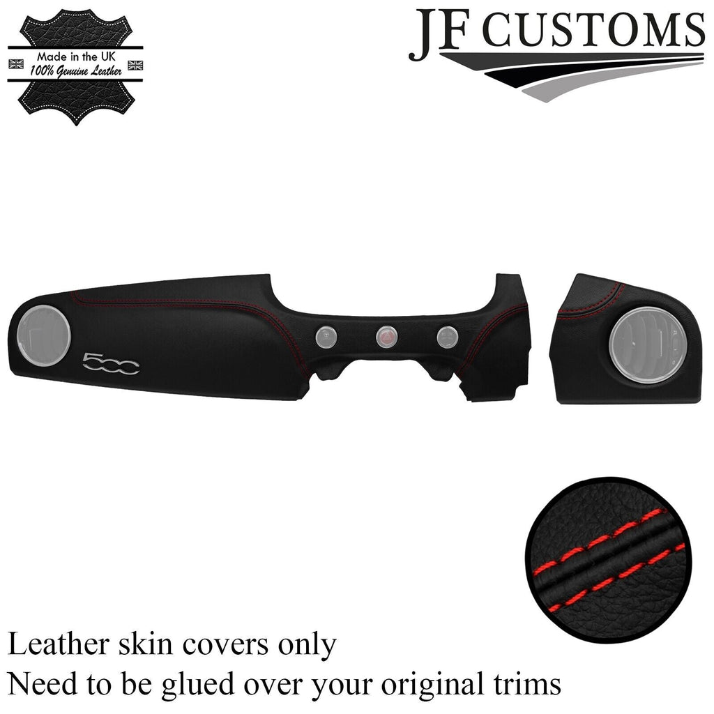RED STITCH 2 PIECE FRONT DASH PANEL LEATHER COVER FOR FIAT 500 2015-2020