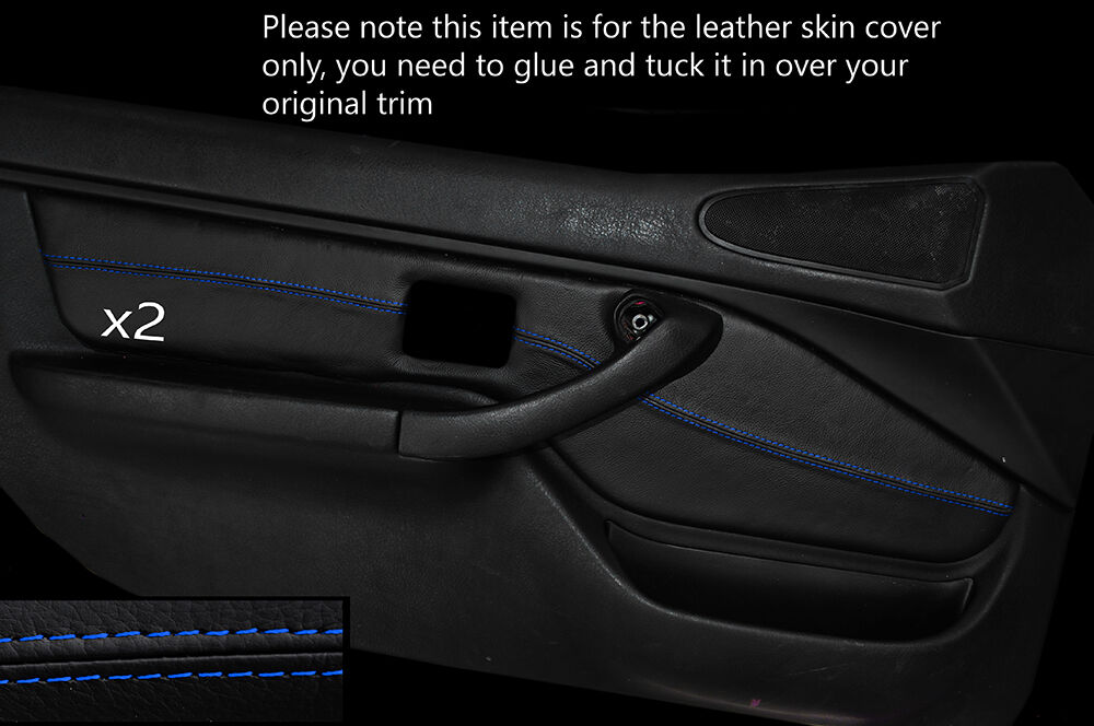 BLUE STITCHING 2X FRONT DOOR CARD TRIM SKIN COVER FITS BMW Z3 1995-2004