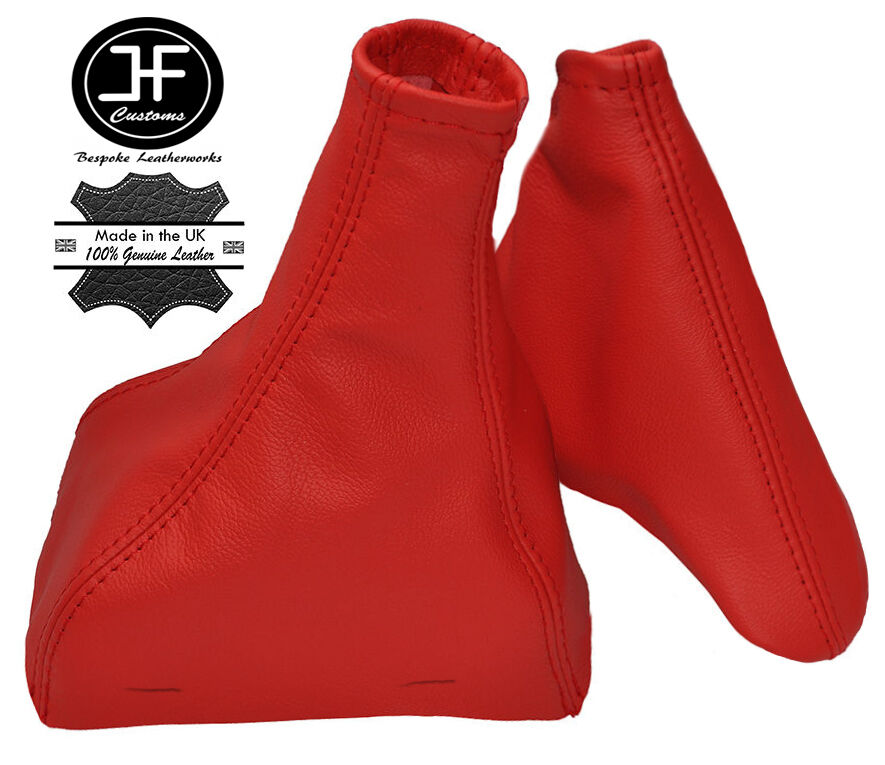 BRIGHT RED LEATHER MANUAL GEAR HANDBRAKE GAITER SET FOR JAGUAR X-TYPE 2001-2009