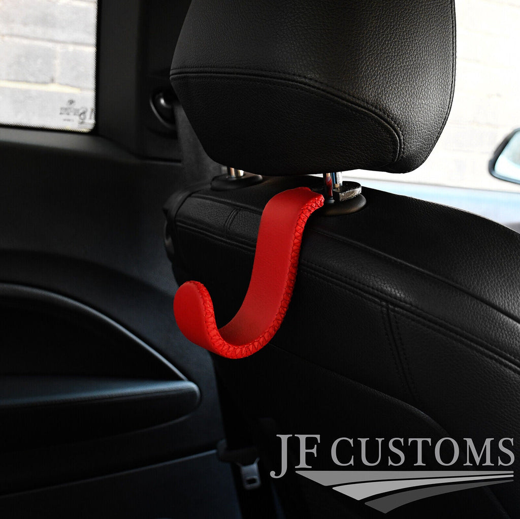 RED LEATHER PLASTIC CAR SEAT HEADREST HOOK FOR BMW MINI R55 R56 R57 07-14