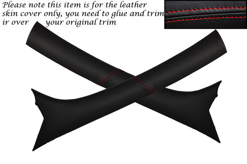 RED STITCH 2X A PILLARS LEATHER SKIN COVERS FITS FORD KA 1996-2009 CUSTOM NEW